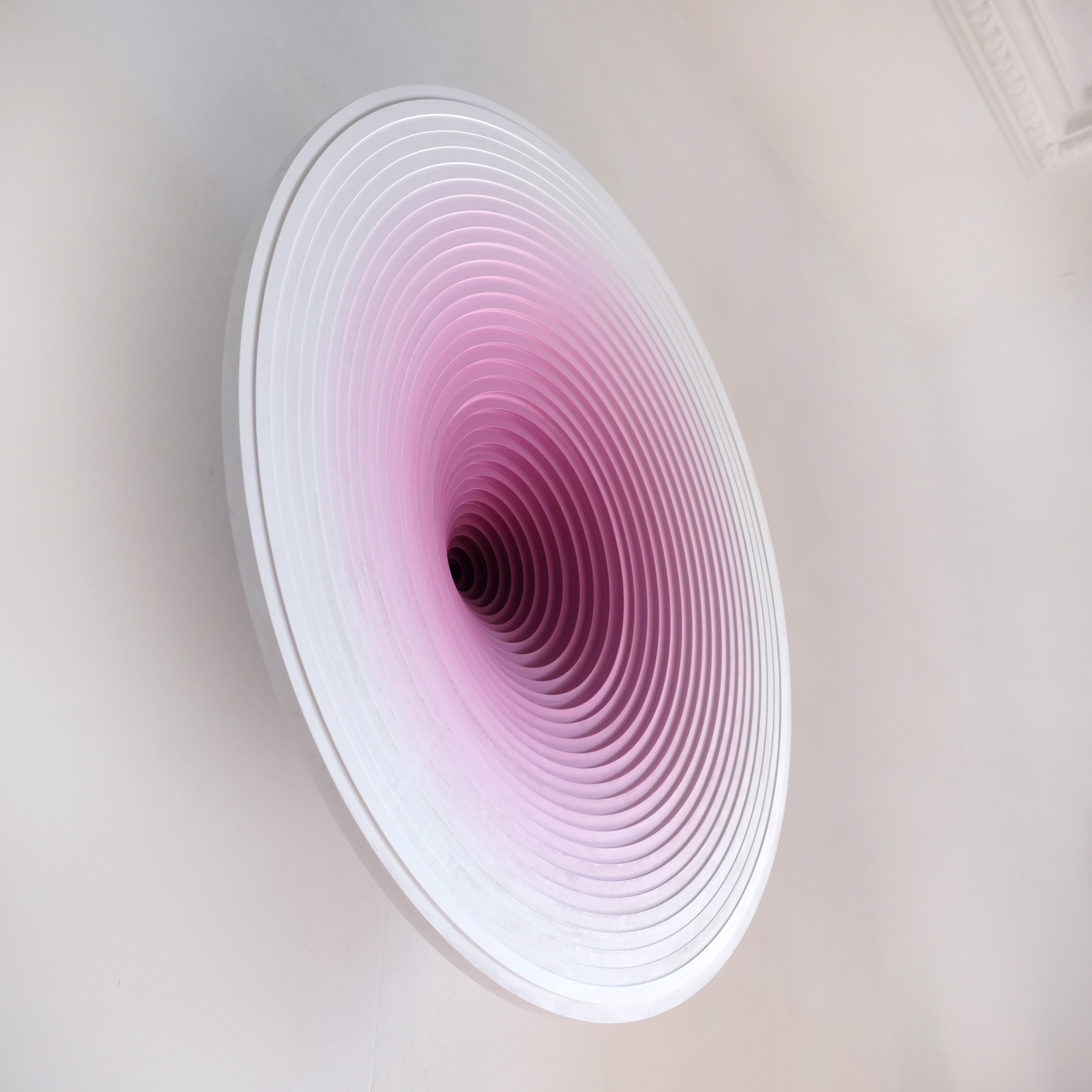 Pink concentric shell work in the studio