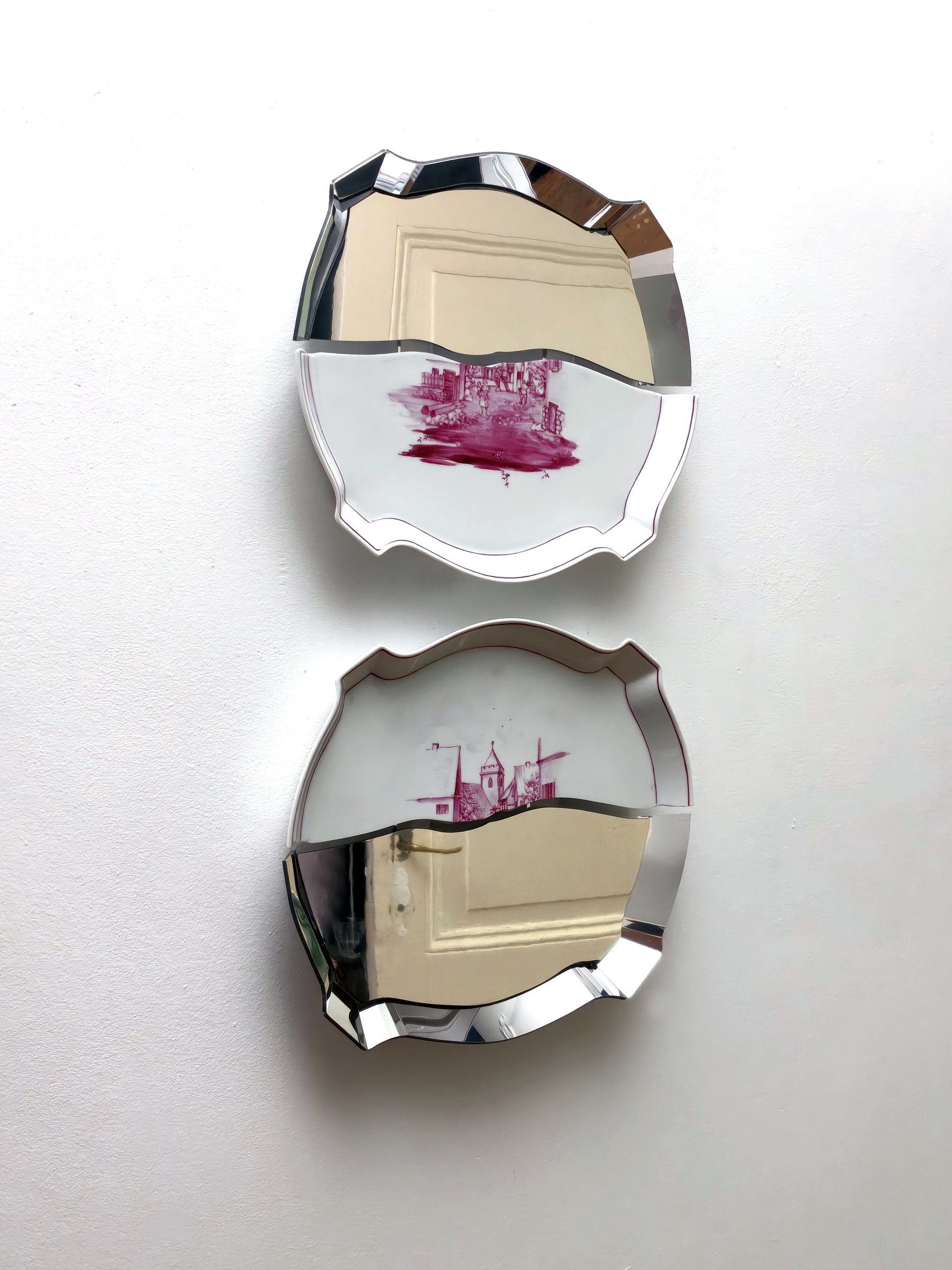 Two porcelain pieces with mirrored sections